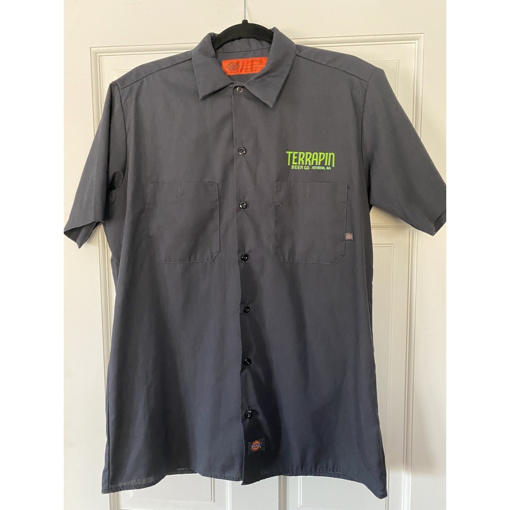 Dickies Terrapin Beer‎ Co. Work Shirt SZ Med Dark Gray Logo Beer Turtle #LS535CH